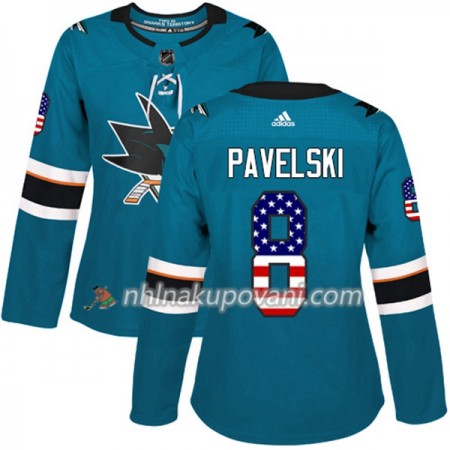 San Jose Sharks Dresy Joe Pavelski 8 2017-2018 USA Flag Fashion Teal Adidas Authentic - Dámské San Jose Sharks Dresy Joe Pavelski 8 2017-2018 USA Flag Fashion Teal Adidas Authentic - Dámské